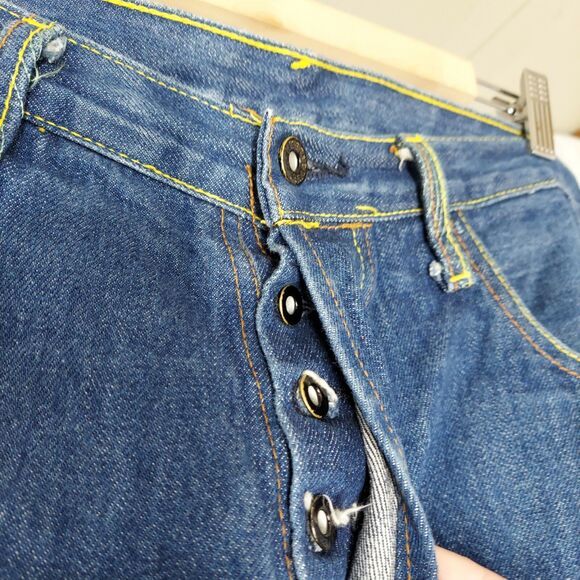 RMC Red Monkey Button Fly Jean Shorts Mens 38 Blue Denim Embroidered Pocket Y2K - Picture 4 of 8